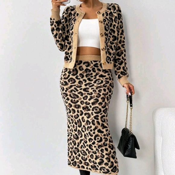 2pcs/Set Women's Fashion Leopard Print Casual Loose Outfits, Autumn - Picture 4 of 6